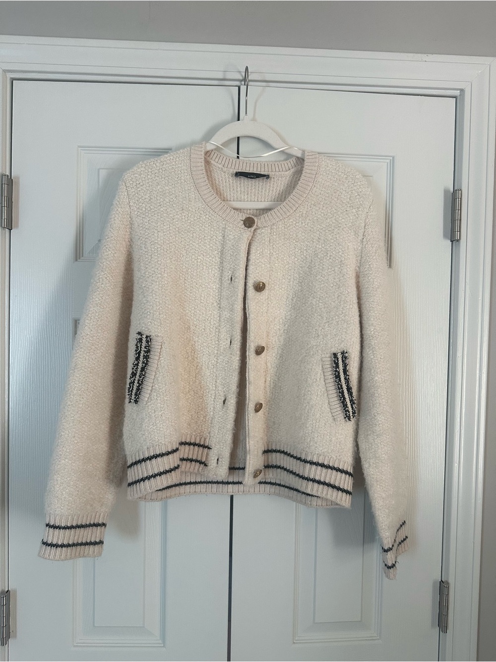 Mango Cream Bouclé Button-Front Sweater Cardigan
